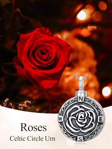TOUPOP Tree of Life Urn Necklace for Ashes 925 Sterling Silver Cremation Jewelry Memorial Gifts Keepsake Jewelry with Funnel Filler for Women - style: 6-Rose