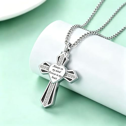 Cremation Cross Urn Necklace for Ashes Tree of Life Dad/Mom/Grandma Stainless Steel Urn Pendant Ashes Holder Memorial Jewelry - style: Cross style 02
