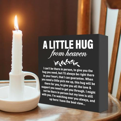 Memorial Sympathy Gifts for Loss of Loved One, Sympathy Gifts for Mom Dad Loss of Infant Baby Child Son Daughter Remembrance Bereavement Condolence Gifts Wooden Sign, A Letter Hug From Heaven (black) - color: Black-A