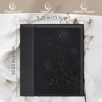Photo Album 8x10 2 Packs Clear Pages Pockets Leathe Cover Slip Slide in Photo Album Each Holds 50 Vertical 8x10 Photos Picture Book for Wedding Family (Black) - color: Black, size: 50 Pockets/2PK
