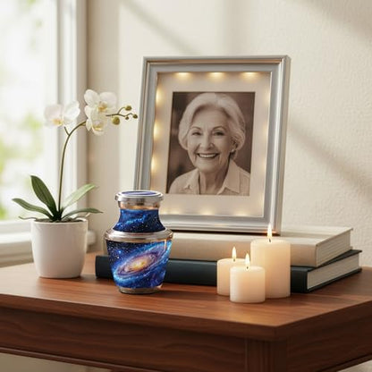 Deep Cosmos Keepsake Cremation Urn for Human Ashes – Small Aluminum Memorial Burial Urn for Men & Women, Decorative Display - size: Small Keepsake