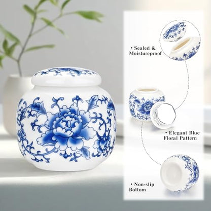 Abooxiu Small Urns for Human Ashes Keepsakes Ceramic Mini Urns Blue and White Porcelain Cremation Keepsake Urn for Ashes for Women Men Pets Urn Memorial Ash Keepsake for Loved Ones