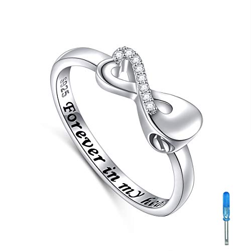 Ladytree Sterling Silver Forever In My Heart Infinity Mini Ring Sunflower Ring Heart Shape Hold Loved Ones Ashes Cremation Urn Ring for Women Finger Ring Memorial Jewelry