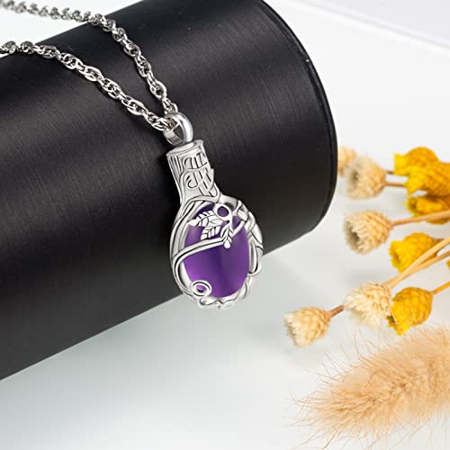 Gredstar Tree of Life Urn Necklace for Ashes, Birthstone Memorial Pendant | Teardrop Design, Love Symbol Detail, 12 Birthstone Colors, Stainless Steel, Ashes Holder, Funnel Kit Included - color: February