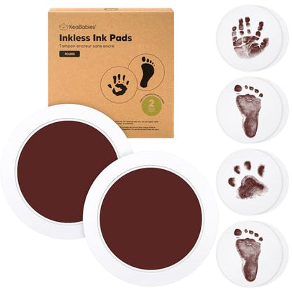 2pk Inkless Baby Hand and Footprint Kit Mess Free Ink Pad (Auburn, Round) | Round Size, Newborn Keepsake, Dog Nose, Paw Print Kit, Clean Touch Ink Pads, Baby Handprints Footprints Kit, New Mom Gifts - color: Auburn, size: 2-Pack, Round 3.4" x 3.4"