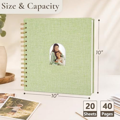 Vienrose Scrapbook Album,40 Pages,10x10 Inch,Grass Green | Linen Arch Window,Personalized DIY Photo Album – Wedding,Baby Shower,Anniversary,Travel,Keepsake Gift - color: Grass Green, size: 10 INCH 40 Pages