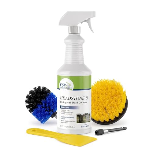 Headstone Cleaner Kit for Grave Cleaning - 1 Quart Spray Solution - Includes Drill Brushes - Ideal for Cleaning Headstones, Tombstones, and Memorials
