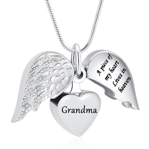 Cremation Jewelry Heart Urn Necklace for Human Ashes for Women Men A Piece of My Heart Lives in Heaven Memorial Ashes Keepsake Pendant - color: Silver-Grandma