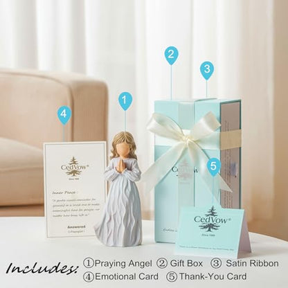 Answered Angel of Prayer Figurine, Solid Resin Praying Angel Figurines Spiritual Decor Statue for Women Girl Religious Hope Sympathy Statues Figure Gifts,Luxury Gift Box with Ribbon &Card-6.2''
