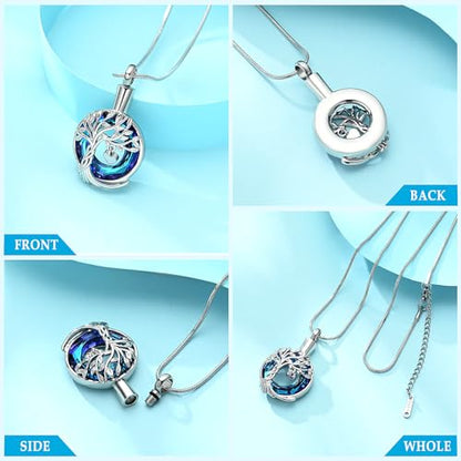 Hearbeingt Teardrop Urn Necklaces for Ashes Tree of Life Memorial Locket - color: Tree of Life-Silver