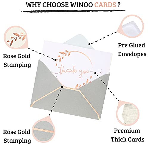 Winoo Design Heavy Duty Thank You Cards with Envelopes - 36 PK - Gold Thank You Notes 4x6 Inches Baby Shower Cards Wedding Small Business Graduation Funeral Bridal Shower (Rose Gold) - style: Rose Gold
