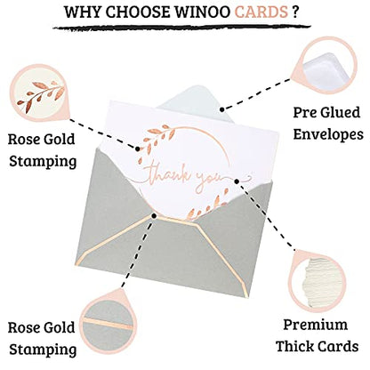 Winoo Design Heavy Duty Thank You Cards with Envelopes - 36 PK - Gold Thank You Notes 4x6 Inches Baby Shower Cards Wedding Small Business Graduation Funeral Bridal Shower (Rose Gold) - style: Rose Gold