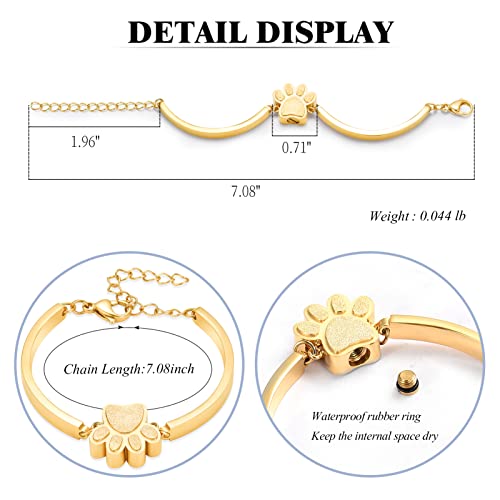 XSMZB Cremation Bracelet for Ashes - Paw Print Cremation Jewelry Pet Dog Cat Stainless Steel Keepsake Memorial Urn Bangle - color: Gold