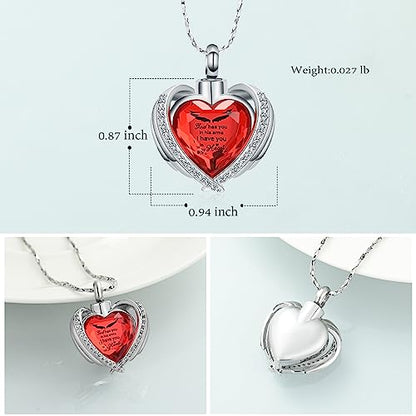 shajwo Angel Wing Heart Urn Ashes Necklace for Women Men | Cremation Jewelry,Birthstone Necklace of Loved One,Memorial Pendant for Human Pet - color: Customize