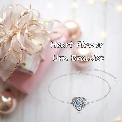 Urn Bracelet for Ashes 925 Sterling Silver Heart Cremation Bracelet Memorial Keepsake Jewelry Gifts for Women - color: 05-Flower Urn Bracelet
