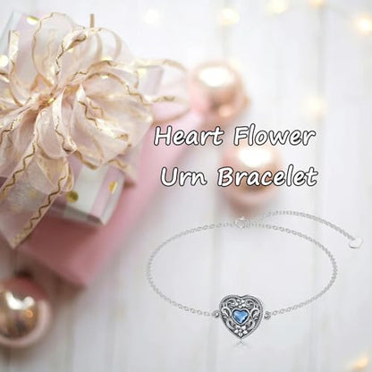Urn Bracelet for Ashes 925 Sterling Silver Heart Cremation Bracelet Memorial Keepsake Jewelry Gifts for Women - color: 05-Flower Urn Bracelet