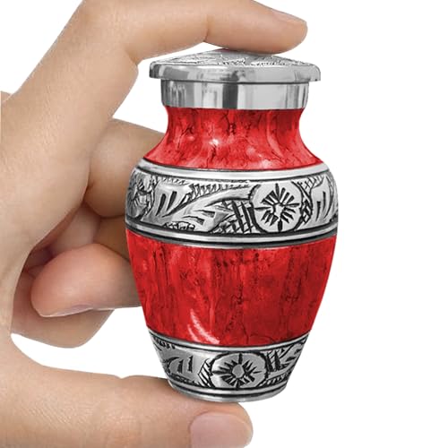 Classic Watercolor Red Small Keepsake Urn for Human Ashes – Elegant Cremation Urn for Man or Woman, Handcrafted Aluminum Design - color: Red, size: Small