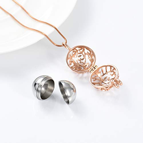Cremation Jewelry Urn Necklace for Ashes with Hollow Mini Ball Keepsake Urn Pendant Memorial Jewelry for Ashes - color: Silver with Rose