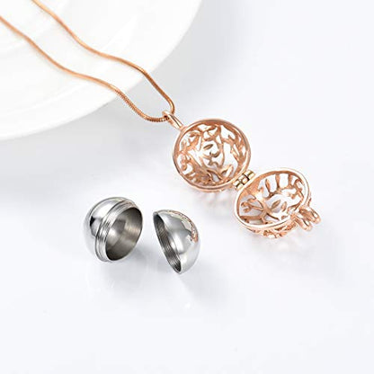 Cremation Jewelry Urn Necklace for Ashes with Hollow Mini Ball Keepsake Urn Pendant Memorial Jewelry for Ashes - color: Silver with Rose