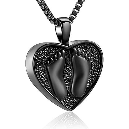 XSMZB Always In My Heart Baby Feet Ashes Keepsake Urn Pendant Necklace Cremation Urns Memorial Jewelry - color: Black-1