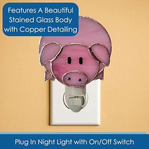 Gift Essentials Pink Pig Plug-in Night Light - Stained Glass Nightlight | Pink Pig Stained Glass Plug-in Nightlight with On/Off Rocker Switch. Includes One 4-Watt Replaceable Warm-Glow Bulb. - color: Pig