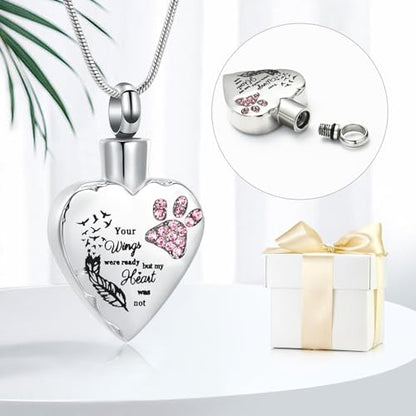 memorial jewelry Your Wings were Ready, But My Heart was Not Stainless Steel Carved Locket Cremation Urn Necklace for Pet Dog Cats - color: Your Wings-Pink