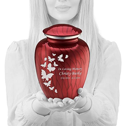 Geturns - Adult Custom Butterfly Cremation Urns for Human Ashes I Pearl Cany red Large Funeral Urn for Female and Male I 200 lbs - color: Pearl Candy Red