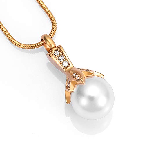 Memorial Jewelry Pearl Urn Necklace - Cremation Ashes Holder Keepsake for Women - color: Gold