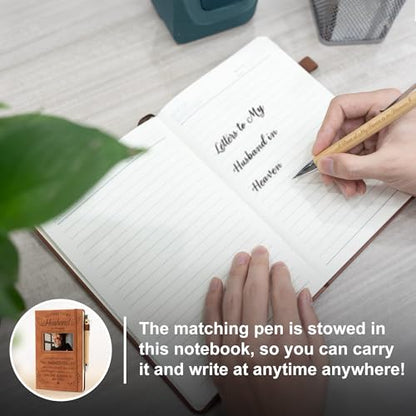Letters to My Dad in Heaven, Sympathy Memorial Gifts-Leather Grief Journal A5 Notebook and Angel Pocket Hug Keychain, Travel Photo Journal With Pen - color: Dad