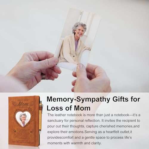 Letters to My Mom in Heaven:3 Pcs Memorial Gifts for Loss of Mom A5 Grief Journal Travel Diary with Heart Photo Window in Cover, Pocket Hug PU Leather Keychain& Pen, Loss of a Mother Sympathy Gift - style: Mom