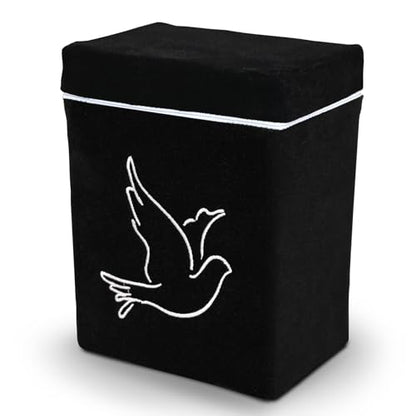 Velvet Urn Bag with TSA Approved Cremation Container | Holds Cremated Ashes of Human Adult | For Use in a Niche or Ground Burial | Fits the Crowne Burial Urn Vault (Black with Dove) - color: Black With Dove