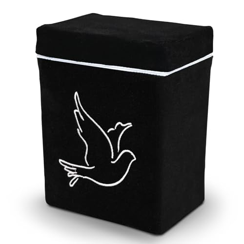 Velvet Urn Bag with TSA Approved Cremation Container | Holds Cremated Ashes of Human Adult | For Use in a Niche or Ground Burial | Fits the Crowne Burial Urn Vault (Black with Dove) - color: Black With Dove