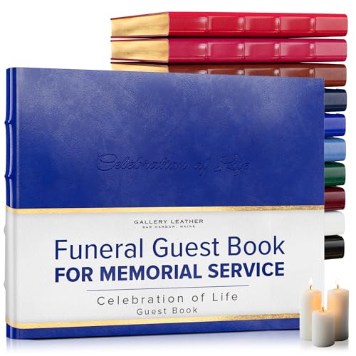 Gallery Leather Funeral Guest Book for Memorial Service and Celebration of Life with 192 Lined Pages - Hardcover, Bound Leather, Perfect for Cherished Memories - 7 x 9 - Acadia Malibu | 192 Lined Pages - Hardcover, Bound Leather Guest Sign in Book - 7 x 9