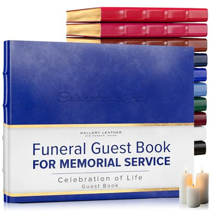 Gallery Leather Funeral Guest Book for Memorial Service and Celebration of Life with 192 Lined Pages - Hardcover, Bound Leather, Perfect for Cherished Memories - 7 x 9 - Acadia Malibu | 192 Lined Pages - Hardcover, Bound Leather Guest Sign in Book - 7 x 9