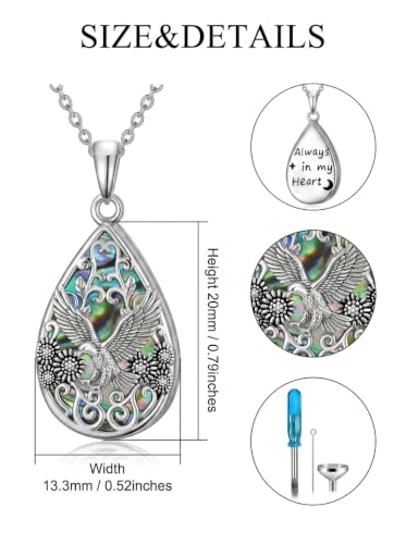 WINNICACA Urn Necklaces for Ashes 925 Sterling Silver Butterfly Hummingbird Dragonfly Teardrop Ash Necklace Cremation Jewelry Urn Pendants for Women Memorial Gifts for Birthday Christmas Funeral - style: 12-Eagle Urn Necklace
