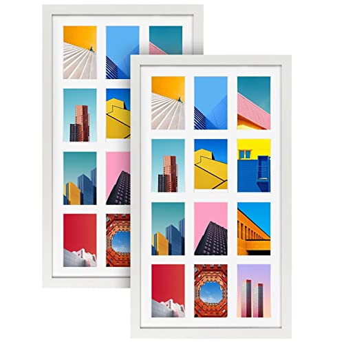12 Opening 4x6 White Collage Picture Frames Set of 2, Multiple Frames for Displaying 6x4 Photos with Mat - color: White, size: 16X28 (4x6 Opening )-2 Pack