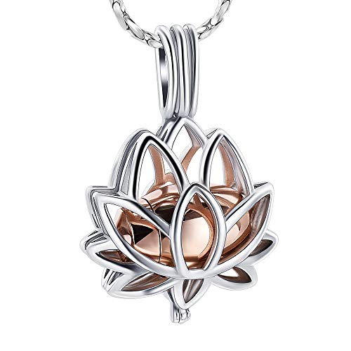 Imrsanl Cremation Jewelry for Ashes - Lotus Flower Ashes Pendant Necklace with Mini Keepsake Urn Memorial Ash Jewelry - color: Rose Gold