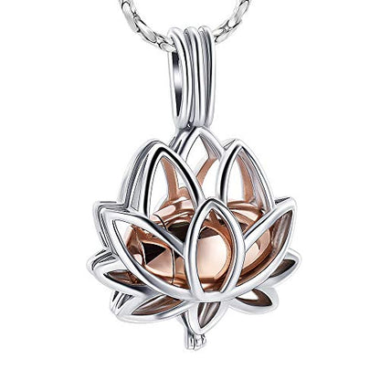 Imrsanl Cremation Jewelry for Ashes - Lotus Flower Ashes Pendant Necklace with Mini Keepsake Urn Memorial Ash Jewelry - color: Rose Gold