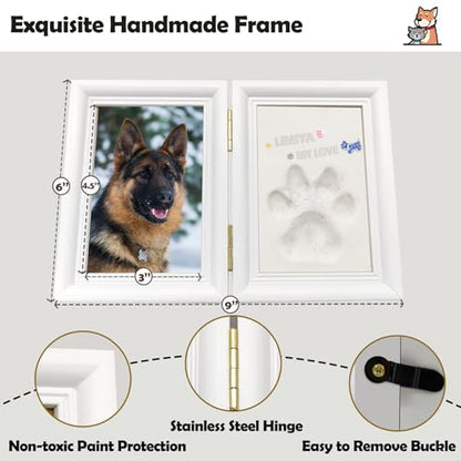 MYPAWLETS Clay Paw Print Kit for Dog Cat,Pawprint Keepsake Frame,White | Soft & Pet Safe Clay,Clean Prints,with Trinkets,Quality Wooden Frame,Personalized Gift Keepsake for Pet Lovers - color: Small-Medium White