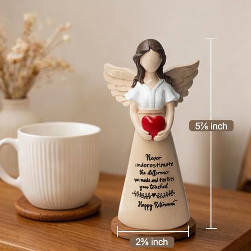 Retirement Figurine for Women, Happy Retirement Gifts, Teacher Retirement Gifts 2026, 5.9" Angel Figurine for Retired Women Coworkers Friend - color: White Teacher