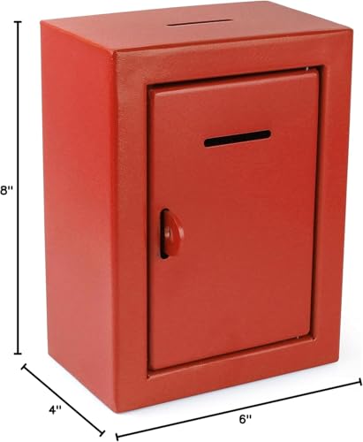 Secure Metal Charity Collection Box - Steel, Drop Box with Slot, Easy Wall Mount, 8.5x6.5x4", "Red - color: Red, size: Wall Mount Box