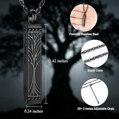 abooxiu Urn Necklace for Ashes Memorial Cremation Jewelry for Ashes Stainless Steel Ashes Jewelry Cube Ashes Necklace Bar Urn Pendant for Women Men - style: Engraved-Tree of Life-Black