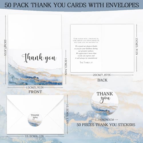 Fumete 50 Set Funeral Thank You Cards, Watercolor Agate - style: Watercolor Agate