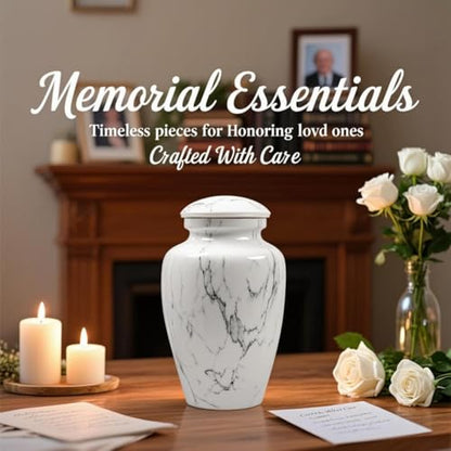 White Marble Finish Urn for Ashes Adult Male Female | Large Cremation Urn for Human Ashes Men and Women,Memorial Urn for Dad/Father/Grandpa/Brother(Includes Velvet Bag) - size: Large,White Marble Finish