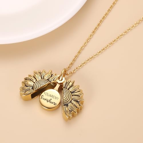 Sunflower Cremation Urn Jewelry For women - color: Gold