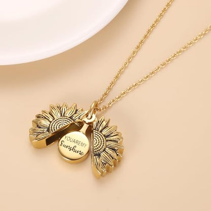 Sunflower Cremation Urn Jewelry For women - color: Gold