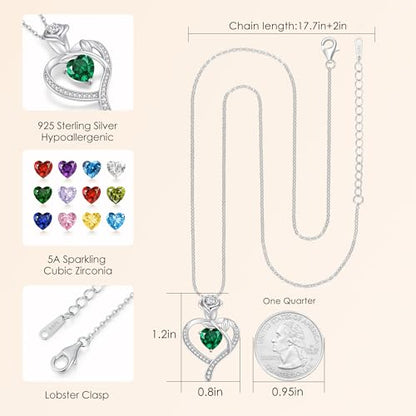 925 Sterling Silver Rose Love Heart Birthstone Necklaces for Women Jewelry | Hypoallergenic Nickel-Free & Lead-Free Pendant,Birthday Anniversary Christmas Gift for Women Wife Mom Girlfriend - color: White Gold-05-May