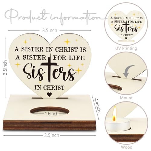 Sisters in Christ Candle Holder, Appreciation Sister Bestie Gift, Christian Friendship Gift for Women Work Friends, Bible Study, Faith Keepsake, Friendship Christmas Candlestick Holders-LATZ17 - color: Wood Sisters in Christ