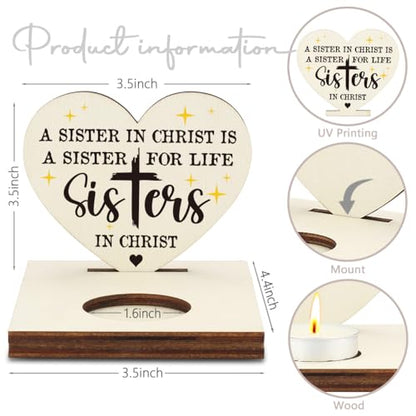 Sisters in Christ Candle Holder, Appreciation Sister Bestie Gift, Christian Friendship Gift for Women Work Friends, Bible Study, Faith Keepsake, Friendship Christmas Candlestick Holders-LATZ17 - color: Wood Sisters in Christ