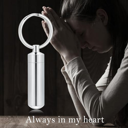 Cylinder Urn Necklace for Ashes with Glass Vials Cremation Jewelry Stainless Steel Ash Holder Keepsake Memorial Jewelry with Fill Tool - color: 2 Pcs Silver/Black Keychain